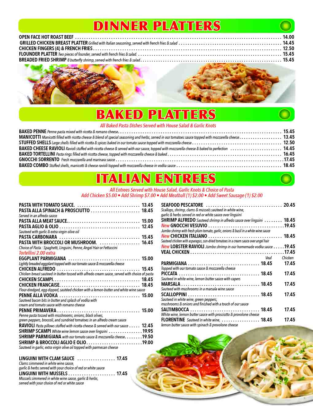 Dinner Platter - Baked Platters - Italian Entrees