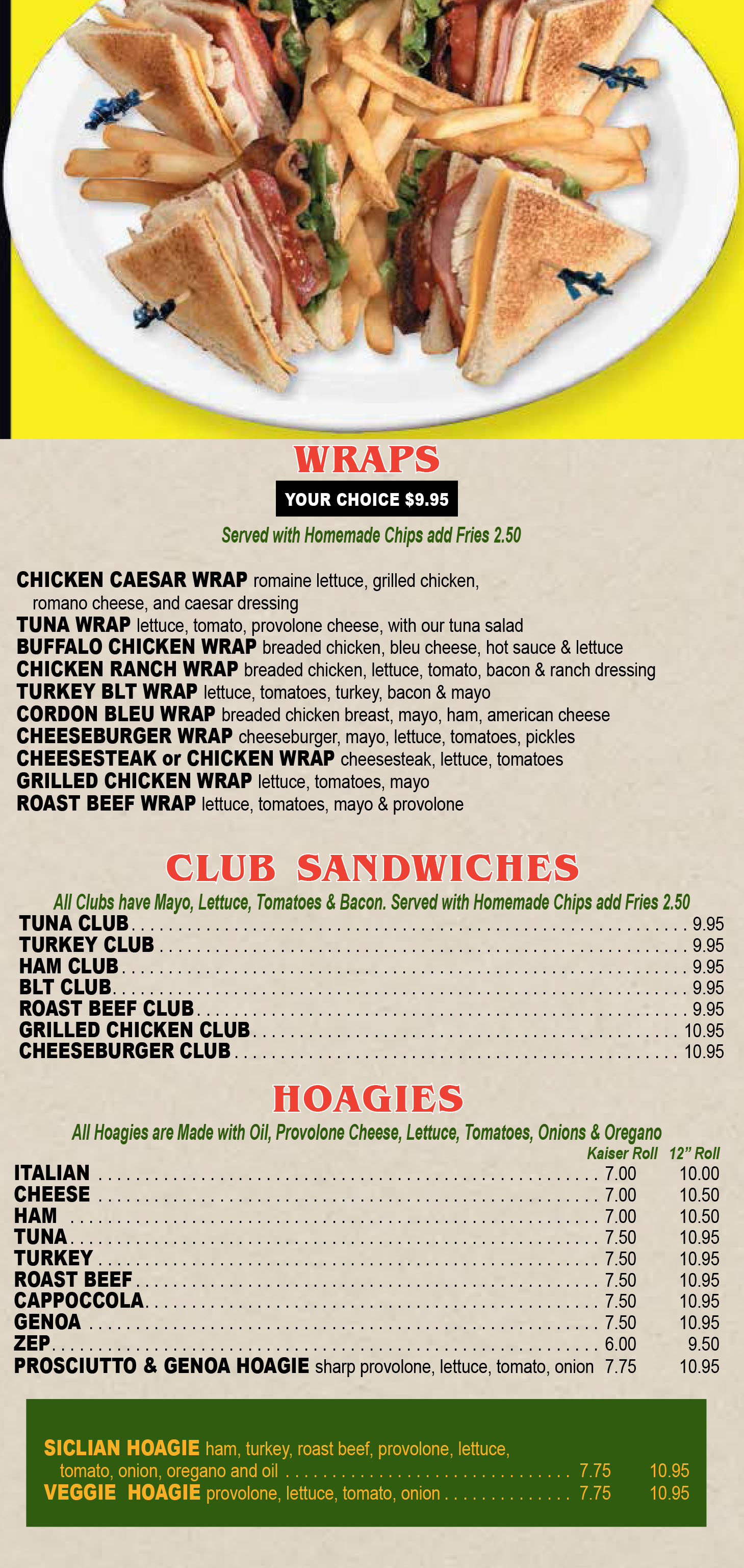 Wraps - Clubs - Hoagies